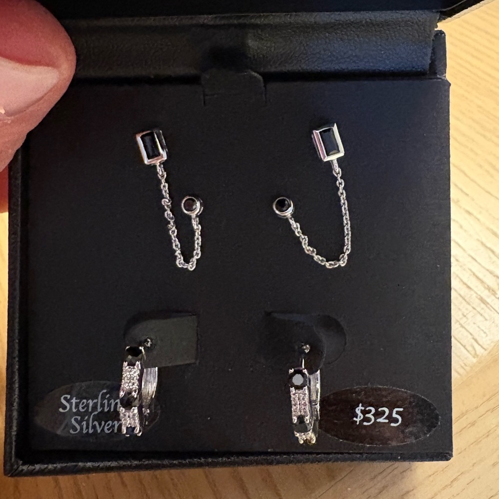 Sterling Silver Earring Set with Black Onyx Accents-SALE